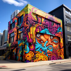 Vibrant street art on the side of a building. 