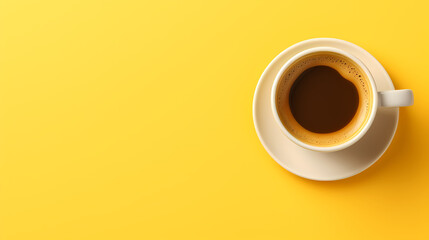 Coffee top view commercial photography, top down view with space for text