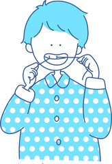 デンタルフロスをする男の子