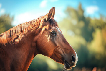 Portrait of a horse on summer background