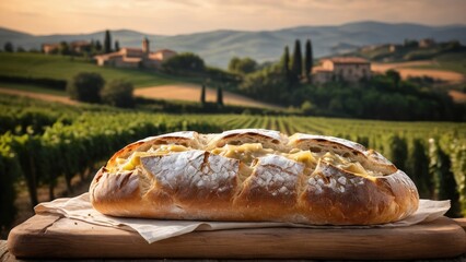 Italian ciabatta bread in a Tuscan countryside