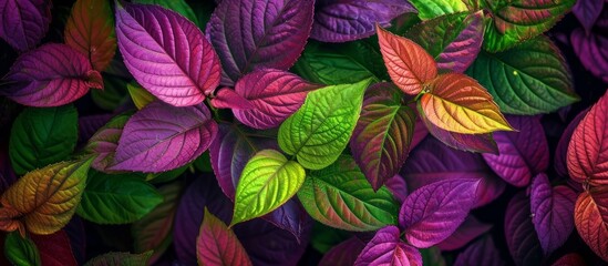 Fototapeta premium Vibrant Purplish, Red, and Green Marian Leaves: A Stunning Display of Purplish, Red, Green, and Marian Leaves in Nature's Palette