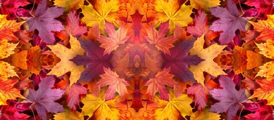 Naklejka na ściany i meble Vibrant Colorful Autumn Leaves Background: A Kaleidoscope of Colorful Autumn Leaves Creates a Mesmerizing Background