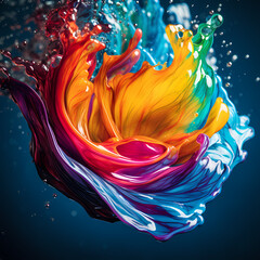 A rainbow-colored swirl of paint in water. 