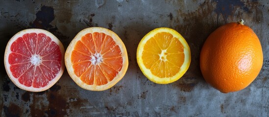 Tantalizing Trio: Tangy Tagerine, Outstandingly Refreshing Orange, and Glorious Grapefruit - Tasting the Ultimate Citrus Fruits - obrazy, fototapety, plakaty