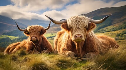 breed highland cows - obrazy, fototapety, plakaty