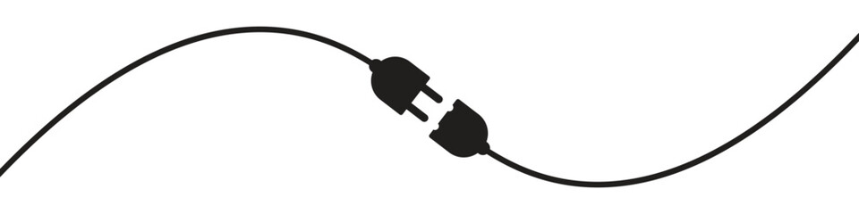 electrical cable, plug and socket as sine wave shape, vector illustration on transparent background.