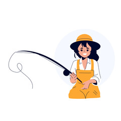 Woman Fishing Activity, Smile Face