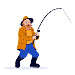 Old Man Fishing Activity Flat Style