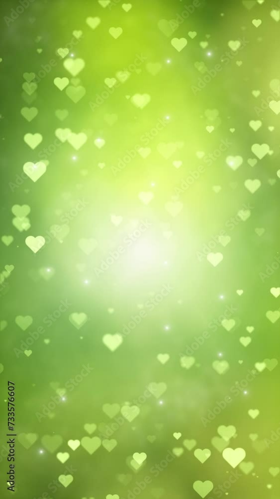 Poster abstract green blurred background with hearts loop animation.