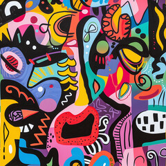 Obraz premium Colorful abstract seamless pattern, hand-drawn textures, modern naive art style background for creative design use