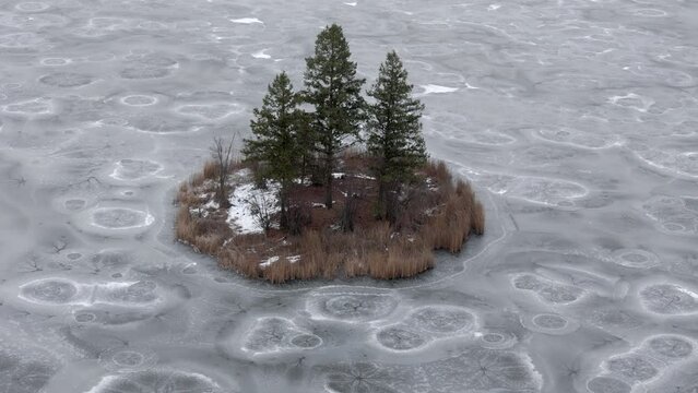 Winter Wonderland: Crystallized McQueen Lake Embraces Lonely Island