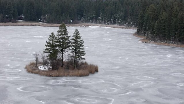 Winter's Grip: Crystallized Beauty - Frozen McQueen Lake and Silent Island