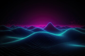 Synthwave sunset, landscape, 80's retro synthwave color design ocean wave