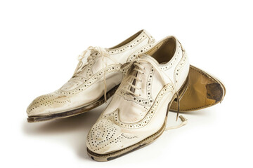 Vintage shoes, a journey to the past, pristine against white