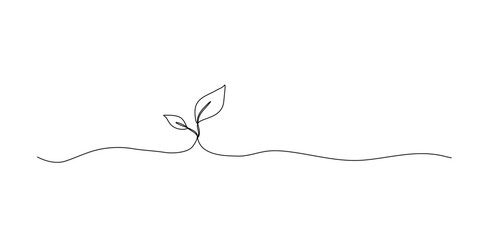 One continuous line growing sprout. Hand drawn doodle line art plant - obrazy, fototapety, plakaty