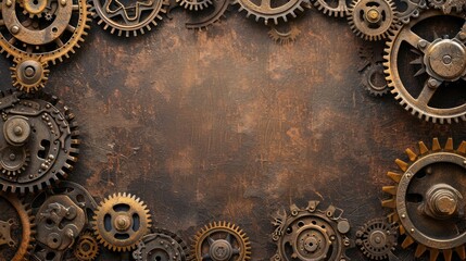 Immerse in the intricate world of steampunk with gears and cogs adorning the background. Ai...