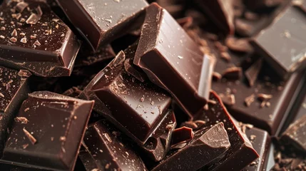 Foto op Plexiglas Milk chocolate pieces form a delectable texture with delightful drops. Irresistible, Ai Generated. © Crazy Juke