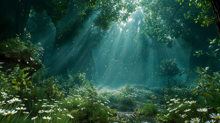 Forest Whispers: The Dance of Light and Petals - obrazy, fototapety, plakaty