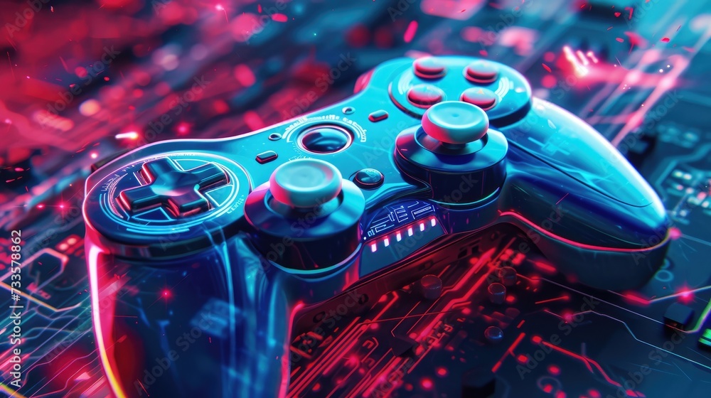 Poster abstract gaming joystick offers sleek design and precise control for immersive gameplay. ai generate