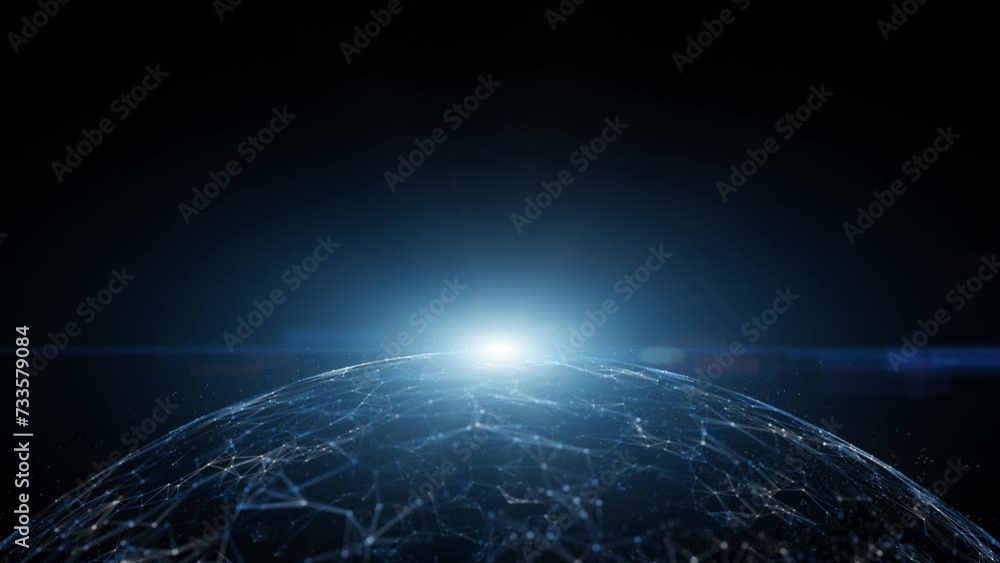 Poster digital shiny 3d sphere with flickering light on loop black background.