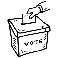 Hand Voting Ballot Box Doodle Drawing Election Vote Cartoon Illustration