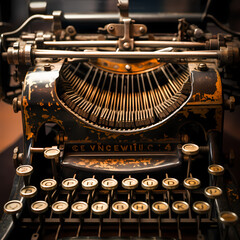 Close-up of an old-fashioned typewriter.  - obrazy, fototapety, plakaty