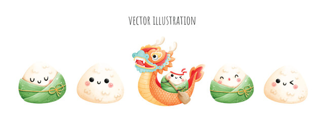 Fototapeta premium Watercolor Banner of Dragon Boat Festival. Vector illustration.