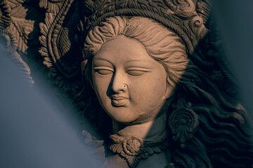 clay statue of hindu goddess Saraswati idol from kumartuli 