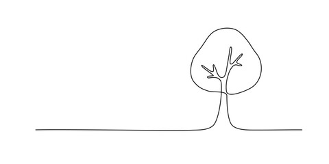 One continuous line growing tree. Hand drawn doodle line art. Eco concept - obrazy, fototapety, plakaty