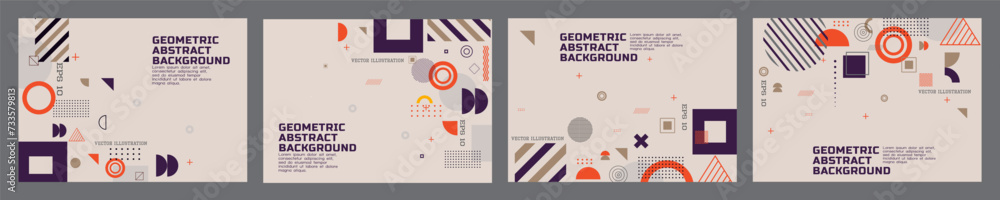 Poster set of the template with trendy abstract geometric on border position and space for text. modern geo