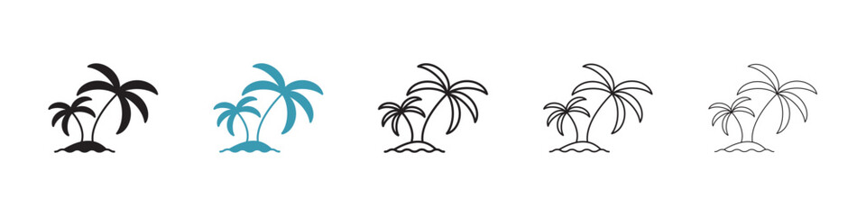 Fototapeta na wymiar Island Oasis Vector Icon Set. Tropical sea palm vector symbol for UI design.