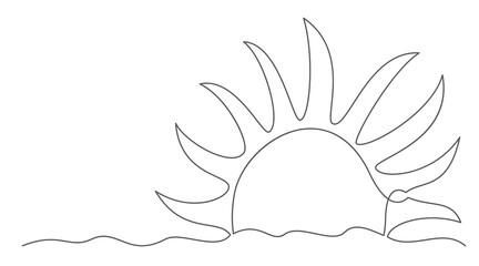 Sun One line drawing isolated on white background