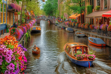 The lively bustle of Amsterdam's canals, vibrant and full of life
