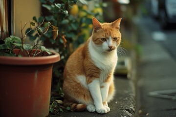 A charming cat enjoys various spots: garden, roof, and window, embodying the essence of adorable feline exploration amidst nature