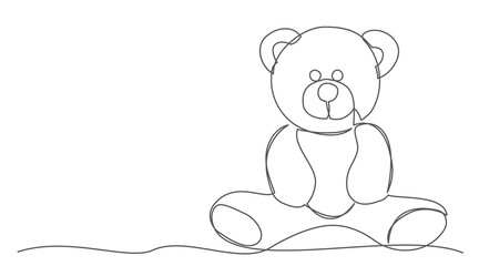 Teddy bear One line drawing isolated on white background