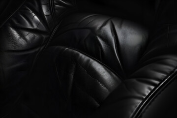Black leather seat. Car interior details.
