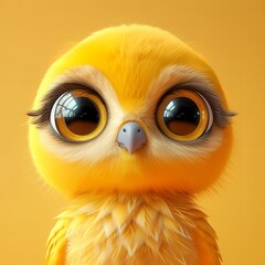flat logo of Cute baby eagle with big eyes lovely little animal 3d rendering cartoon character 
