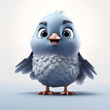 flat logo of Cute baby Pigeon with big eyes lovely little animal 3d rendering cartoon character 