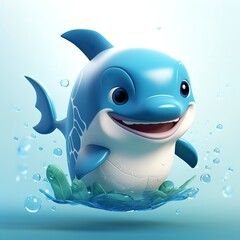 flat logo of Cute baby whale with big eyes lovely little animal 3d rendering cartoon character