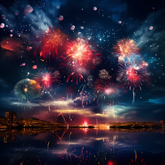 Fototapeta na wymiar Vibrant fireworks against a dark sky.
