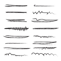 Hand drawn scribble lines. Doodle marker line stripes collection. Swift crossed and wavy underlines. Handmade scribble dividers. Vector illustration isolated on white background - obrazy, fototapety, plakaty