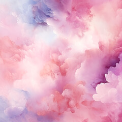 Fototapeta premium Dreamy pastel clouds in soft pink and lavender hues, a gentle and ethereal watercolor background for peaceful designs