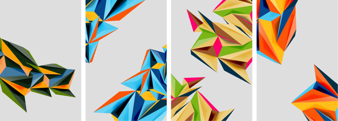 Set of mosaic triangle pattern abstract posters. Vector illustration For Wallpaper, Banner, Background, Card, Book Illustration, landing page