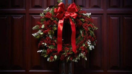 Fototapeta na wymiar holly red holiday wreath