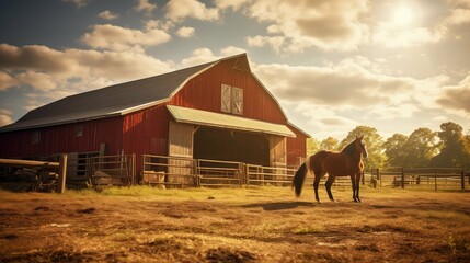 stable horse farm barn - obrazy, fototapety, plakaty