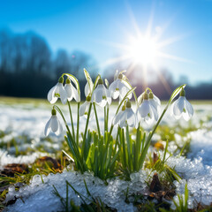 snowdrops in snow