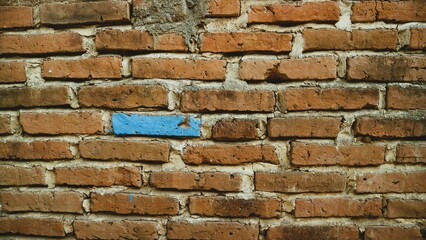 brick walls with one of them painted blue, textured vintage background