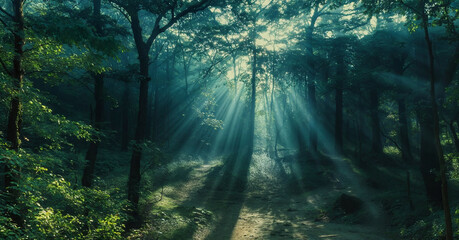 Sun Rays Filtering Through a Forest Trail