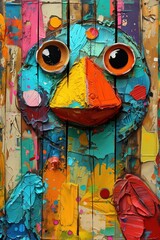 Bird Wall Mural, Colorful Wooden Panel Art, Children Kids Artwork, Vertical Pet and Animal Street Art